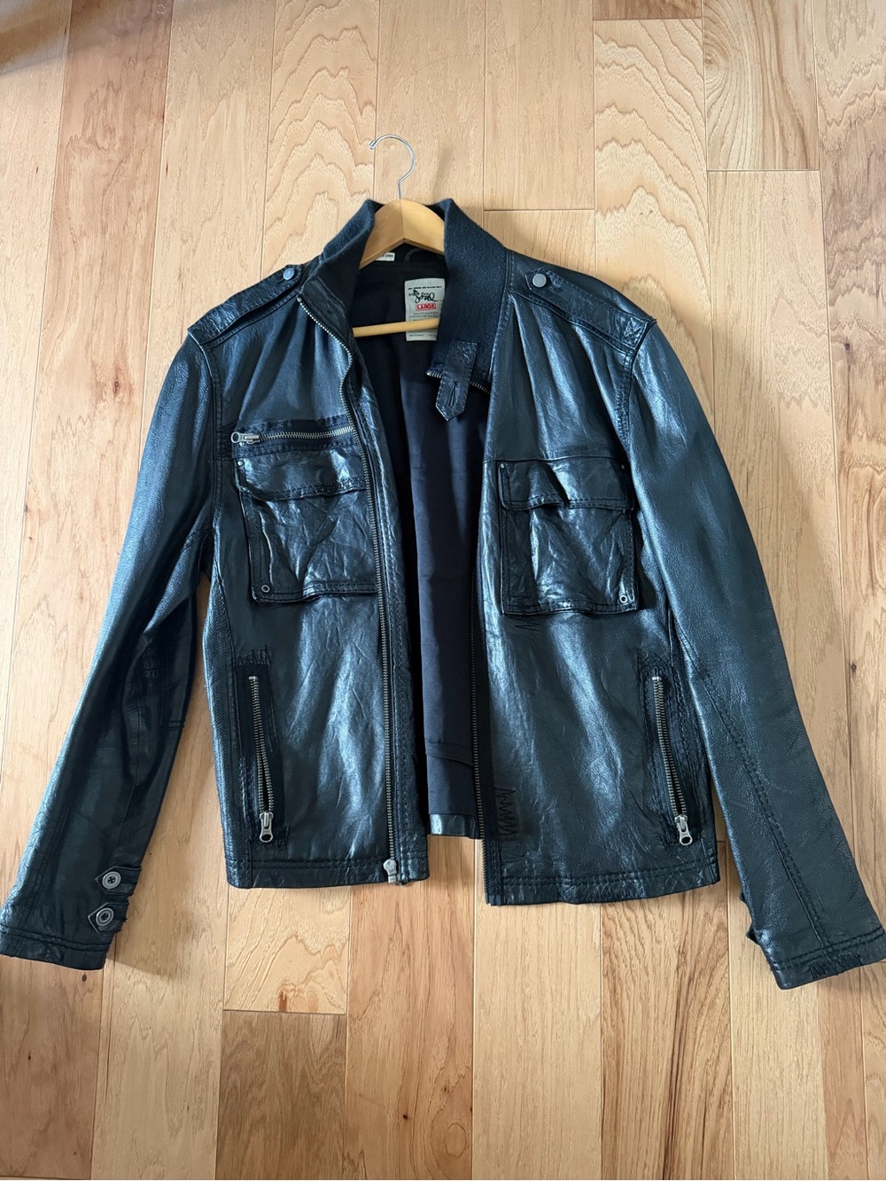 Triple five soul Men's Black Leather Jacket by unknown Brand - Casual Zip Front